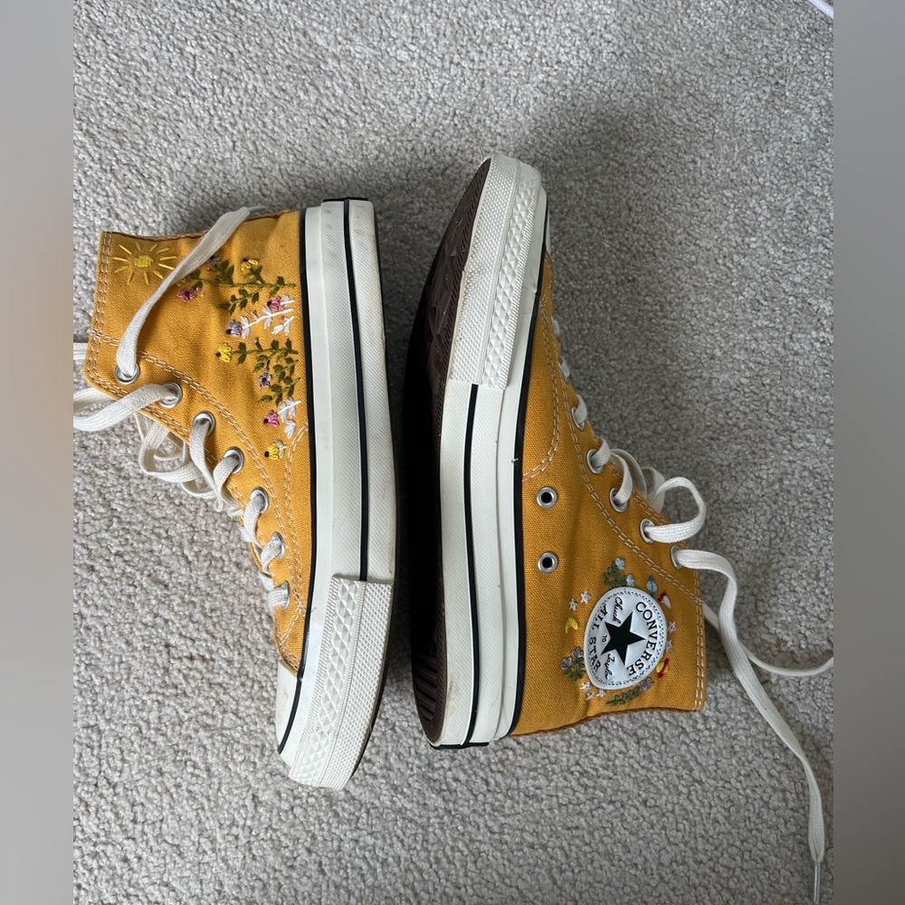 Converse High Top Sneakers Yellow with Floral Embroidery